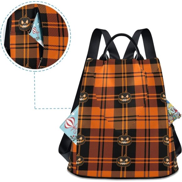 Halloween Pumpkin Orange Tartan Buffalo Plaid Women’s Anti-Theft Laptop Backpack